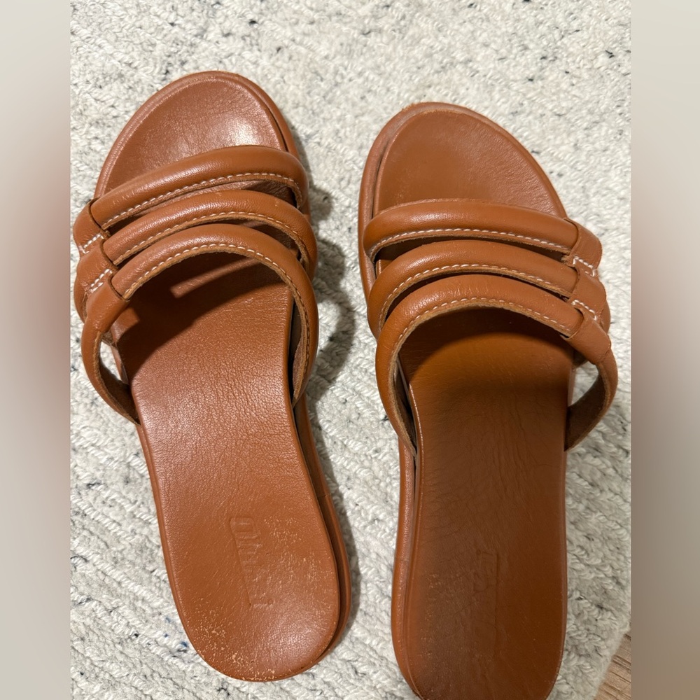 OluKai Brown Leather Slide Sandals